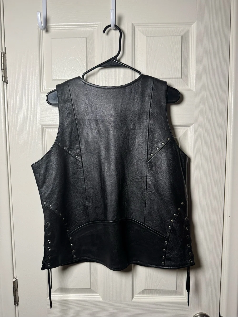 Women's Black Leather Lace-Up Vest
